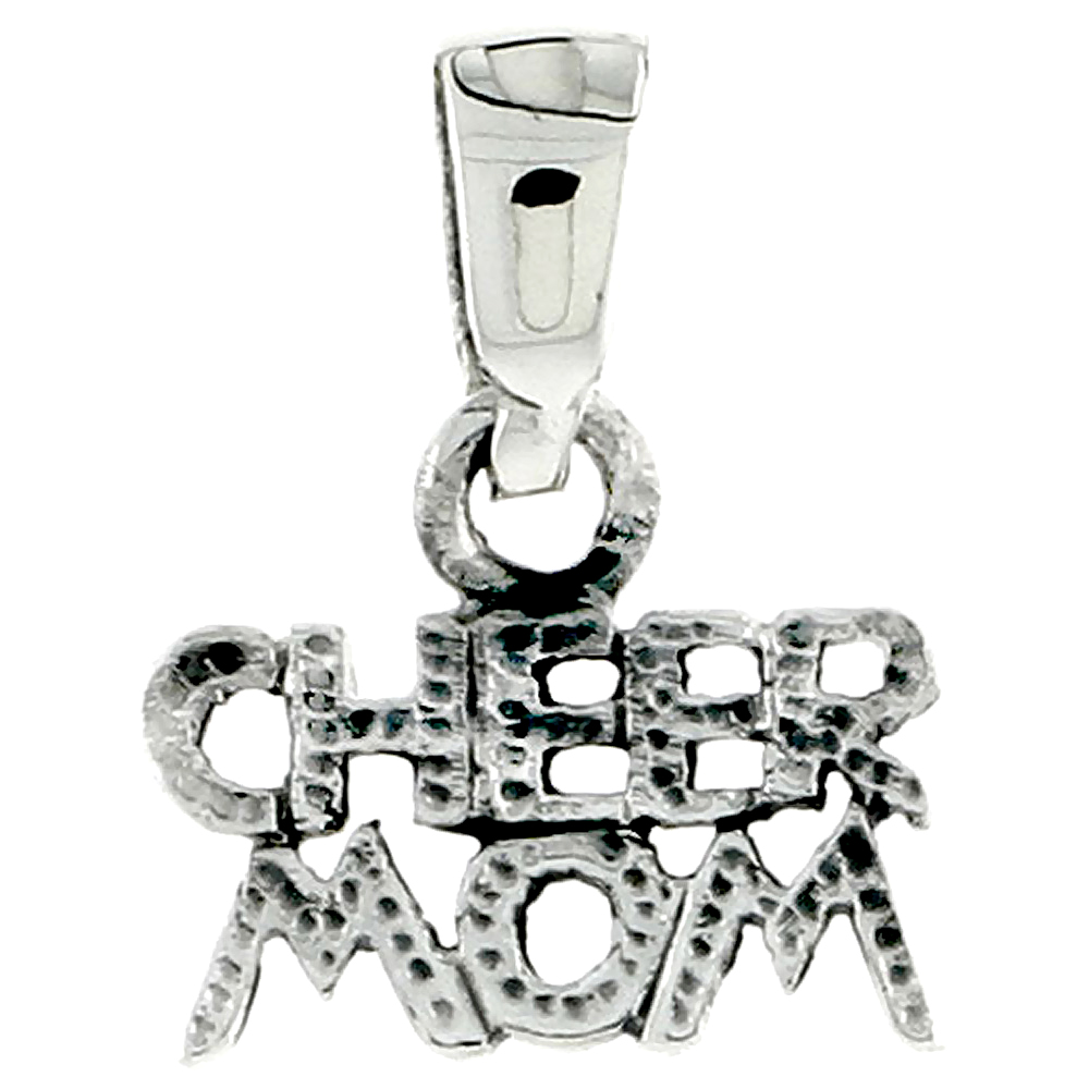 Sterling Silver Cheer Mom Word Charm, 3/8 inch tall