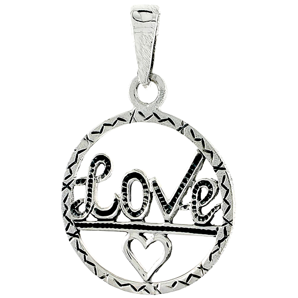 Sterling Silver LOVE w/ Heart Cut-out Word Charm, 1 inch tall