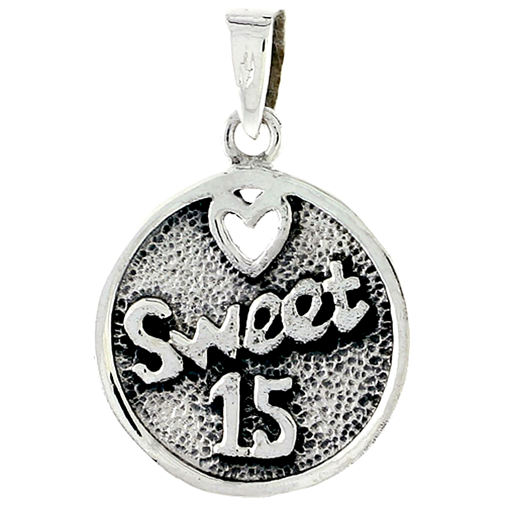Sterling Silver Quinceanera Sweet 15 Round Word Charm, 3/4 inch tall