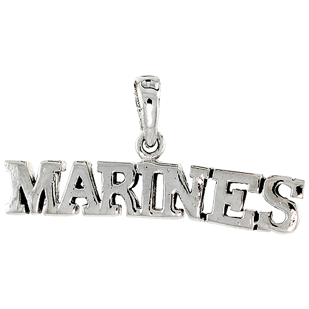 Sterling Silver US MARINES Word Charm, 1 1/4 inch wide