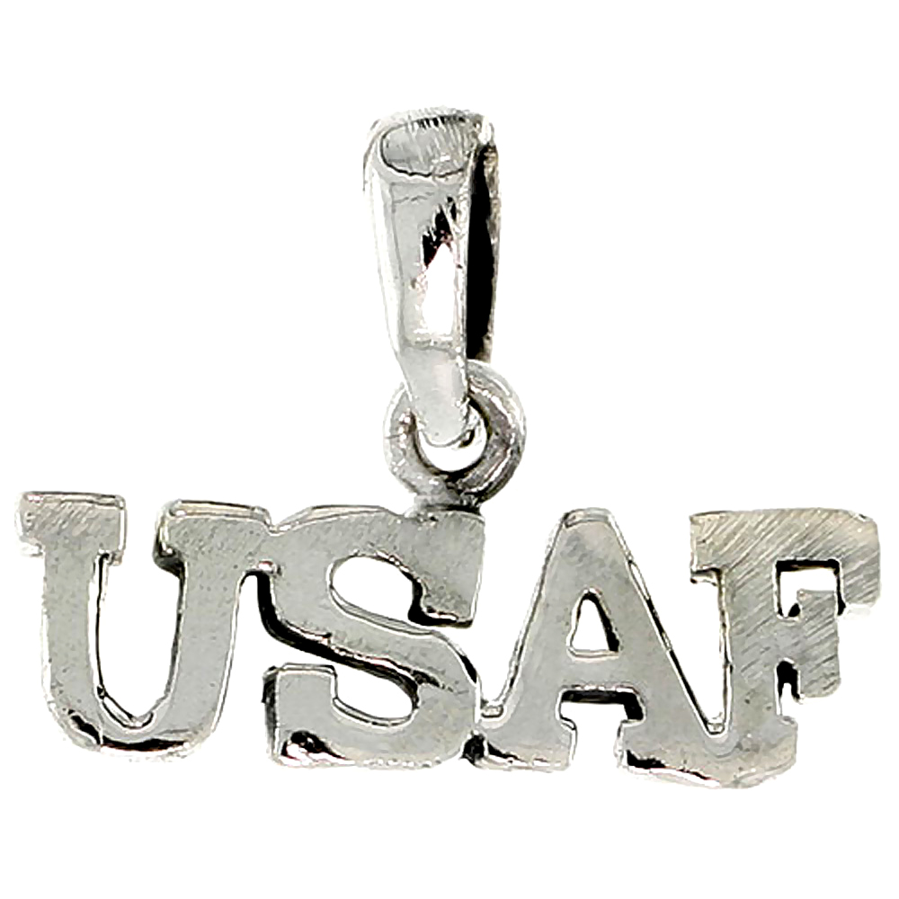 Sterling Silver US Air Force USAF Word Charm, 3/4 inch wide