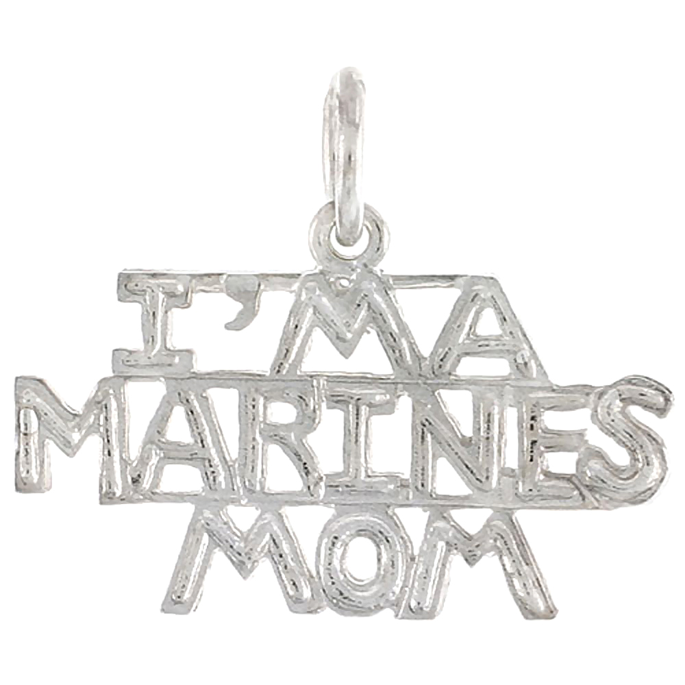 Sterling Silver I'M A MARINES MOM Word Charm, 1 1/16 inch wide