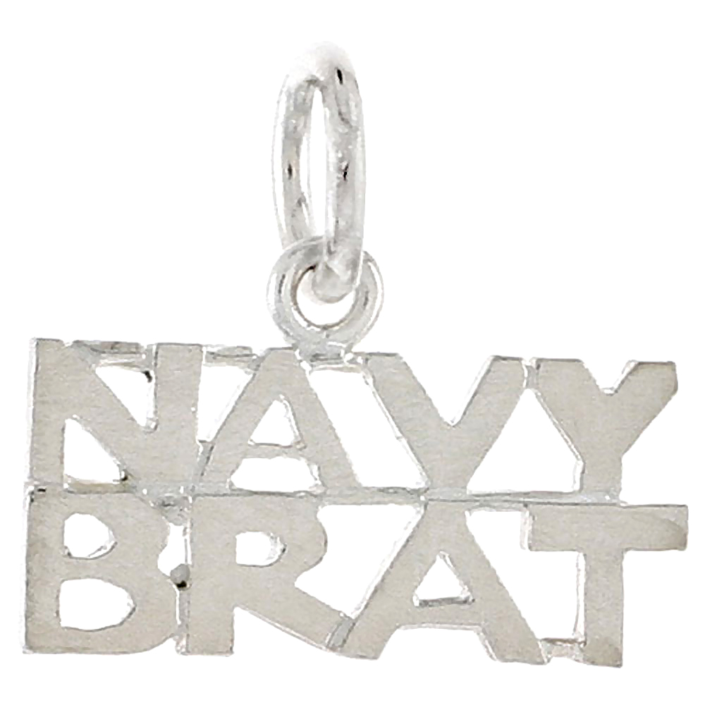 Sterling Silver NAVY BRAT Word Charm, 3/4 inch wide