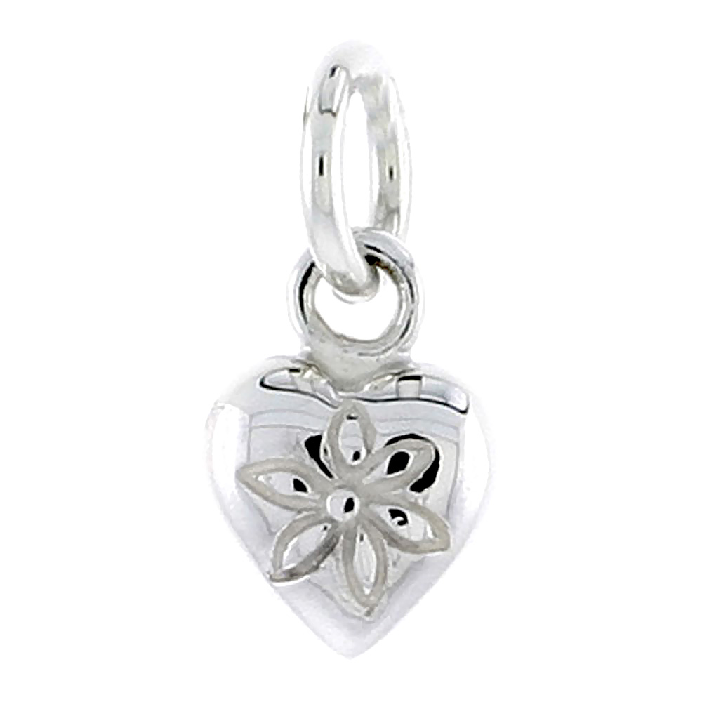 Sterling Silver Tiny Heart Charm, 3/8 inch tall