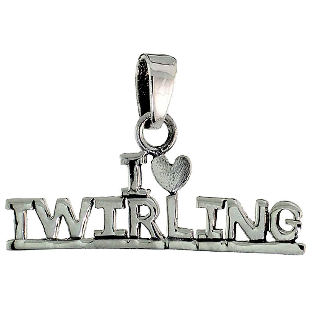 Sterling Silver I LOVE TWIRLING Word Charm, 1 1/16 inch wide