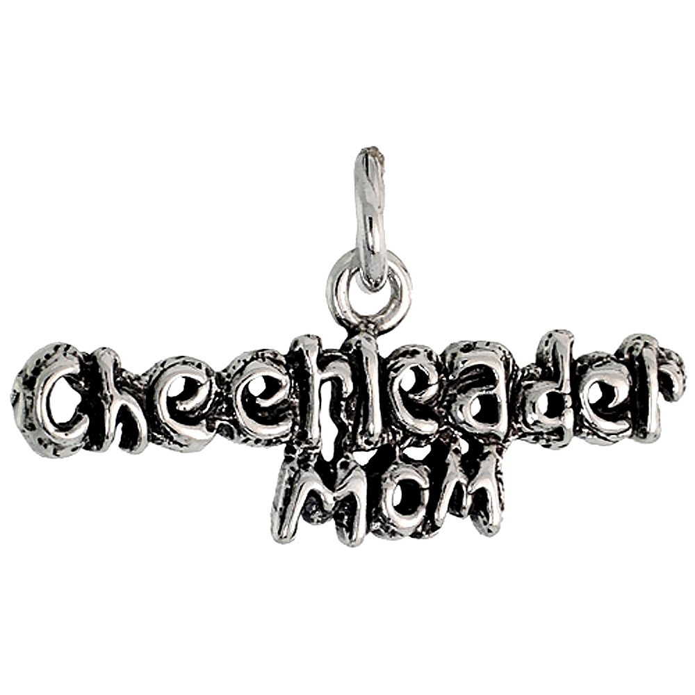 Sterling Silver Cheerleader Mom Word Charm, 1 1/8 inch wide