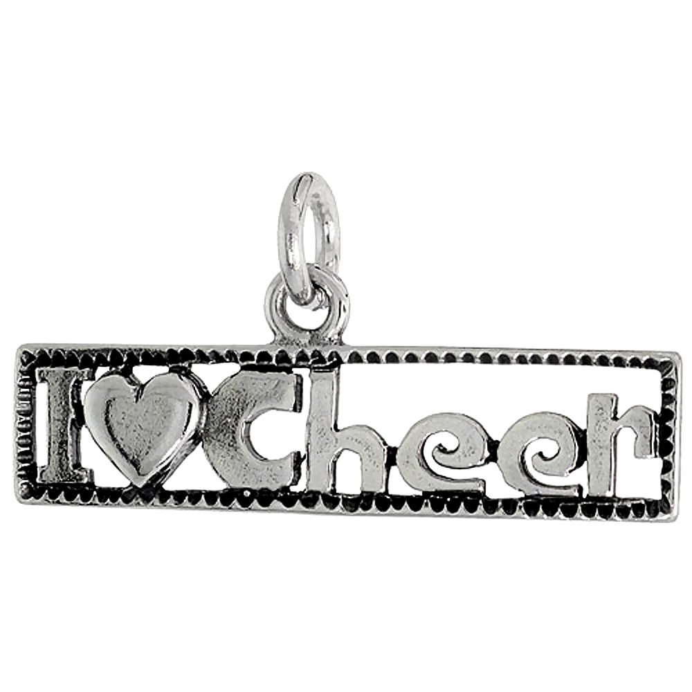 Sterling Silver I LOVE CHEER Word Charm, 1 1/4 inch wide