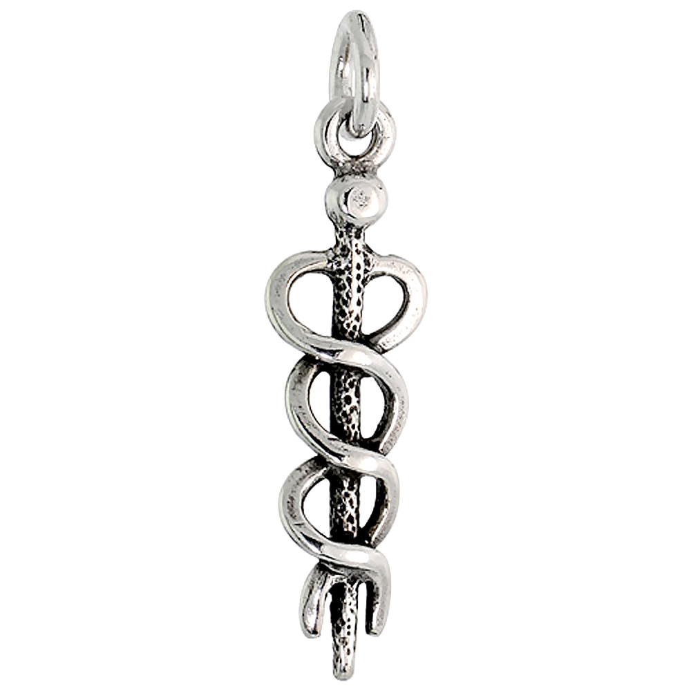 Sterling Silver Caduceus Medical Symbol Charm, 1 1/16 inch tall