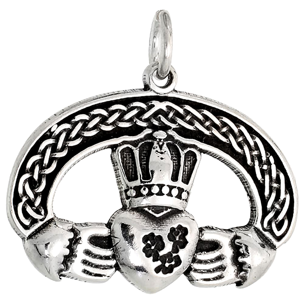 Sterling Silver Claddagh Charm, 1 inch wide