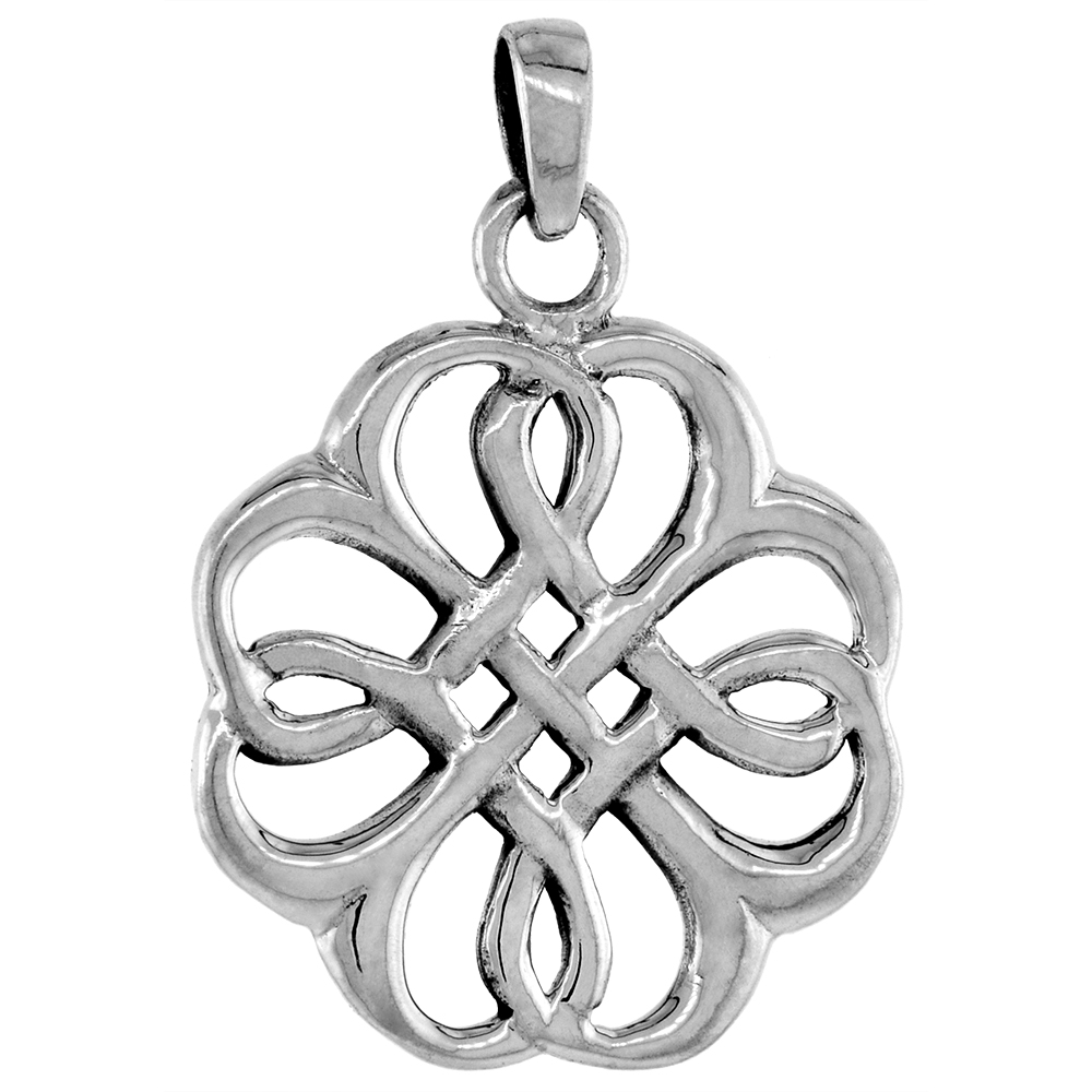 1 3/8 inch Sterling Silver Quaternary Celtic Knot Necklace Diamond-Cut Oxidized finish available with or without chain