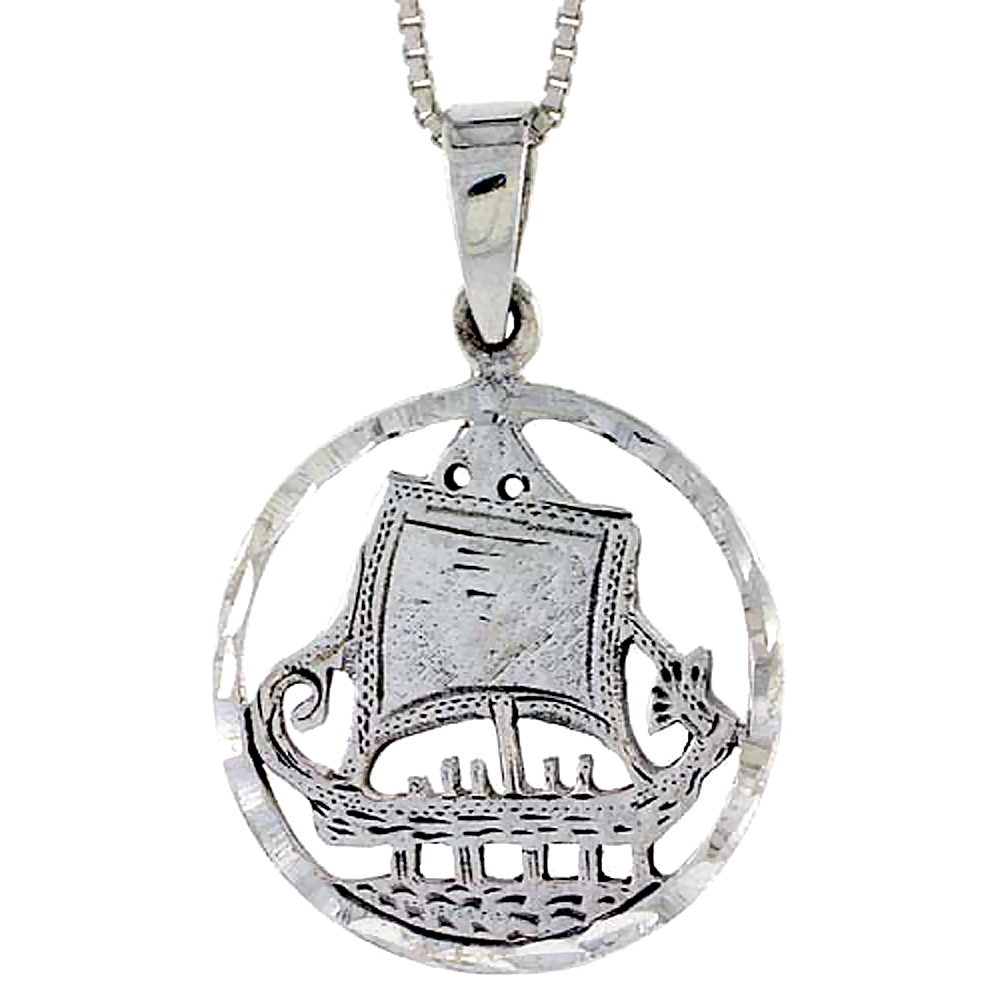 Sterling Silver Sailboat Pendant, 1 1/16 inch tall