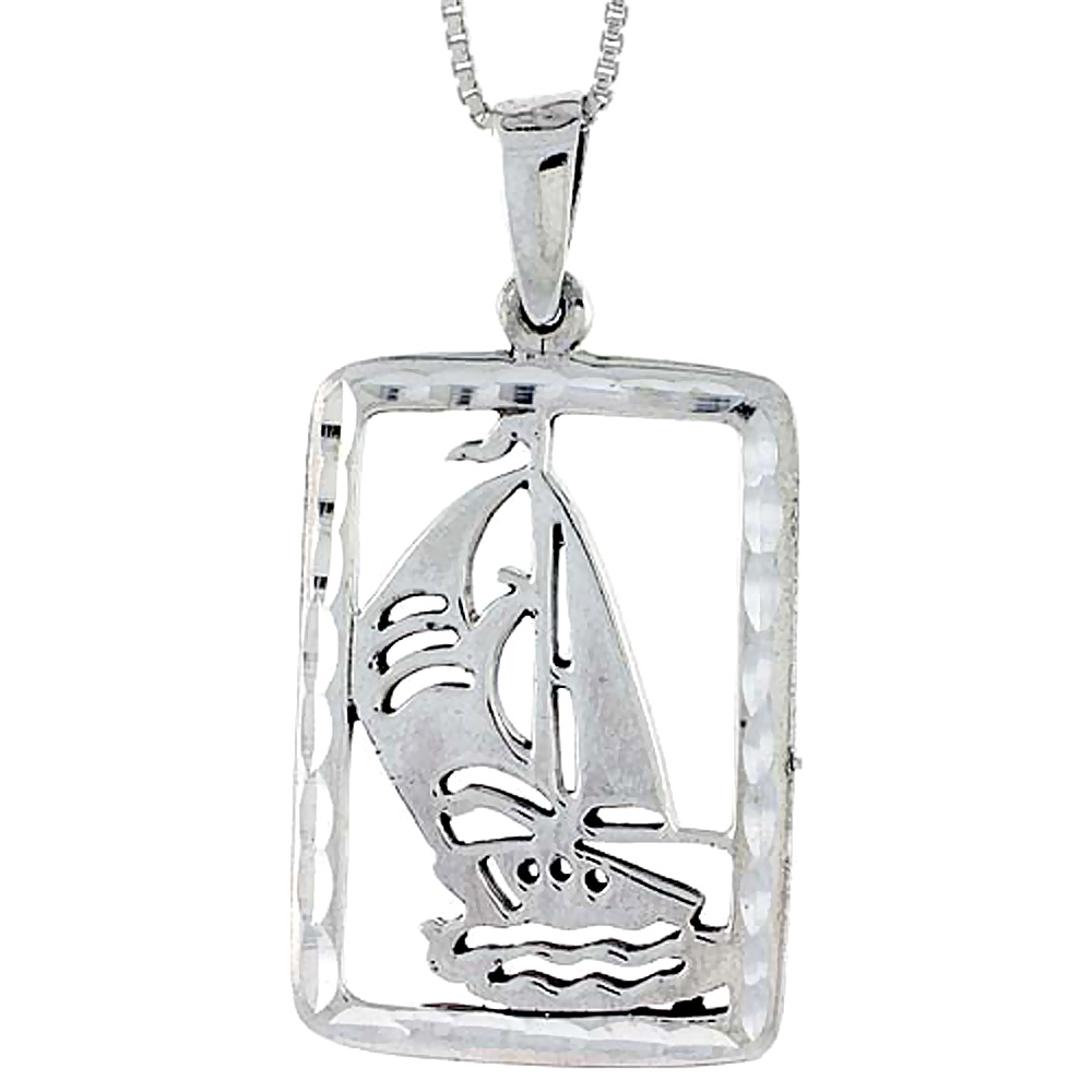 Sterling Silver Sailboat Pendant, 1 3/4 inch tall