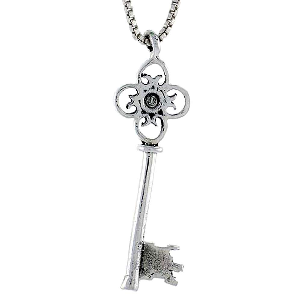 Sterling Silver Key Pendant, 1 1/4 inch tall
