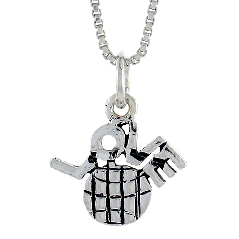 Sterling Silver Love Baseball Word Pendant, 5/8 inch wide