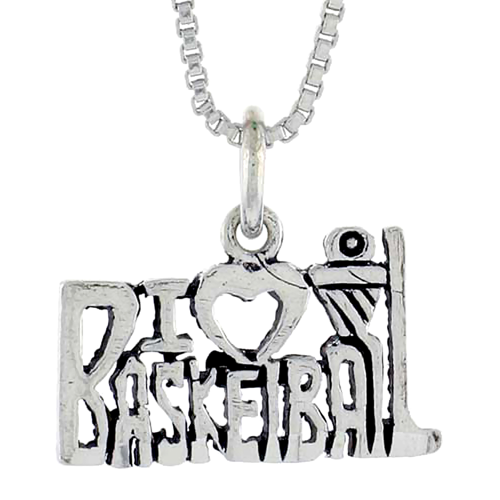 Sterling Silver I Love Basketball Word Pendant, 3/4 inch wide