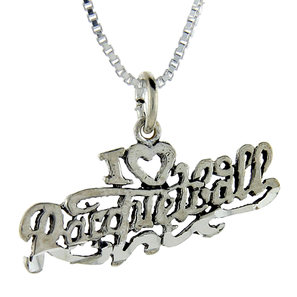 Sterling Silver I Love Racquetball Word Pendant, 1 inch wide