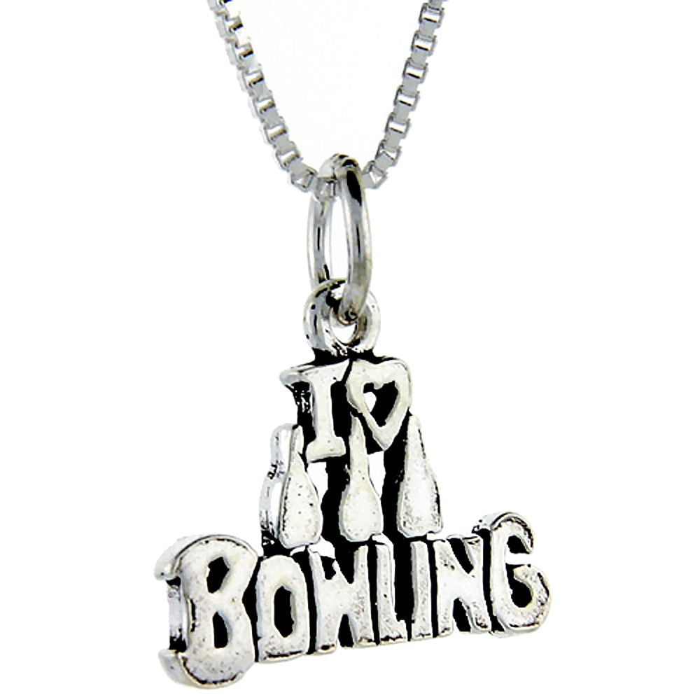 Sterling Silver Bowling Word Pendant, 1 inch wide