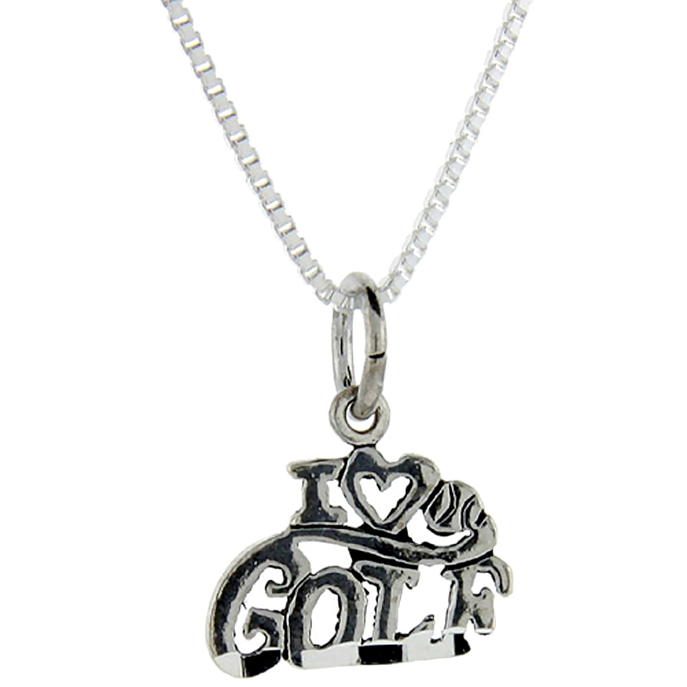 Sterling Silver I Love Golf Word Pendant, 1 inch wide