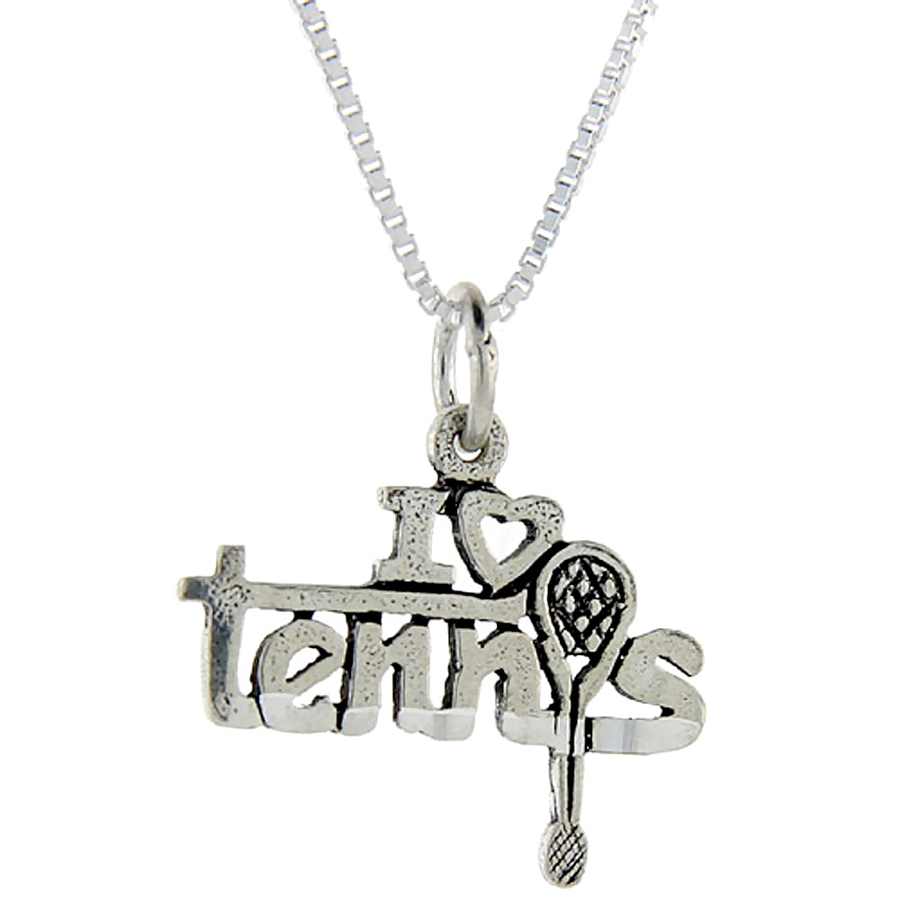 Sterling Silver I Love Tennis Word Pendant, 1 inch wide
