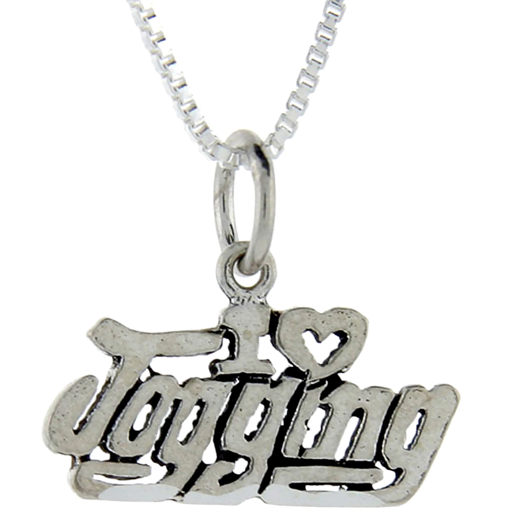 Sterling Silver I Love Jogging 1 inch wide Word Pendant.