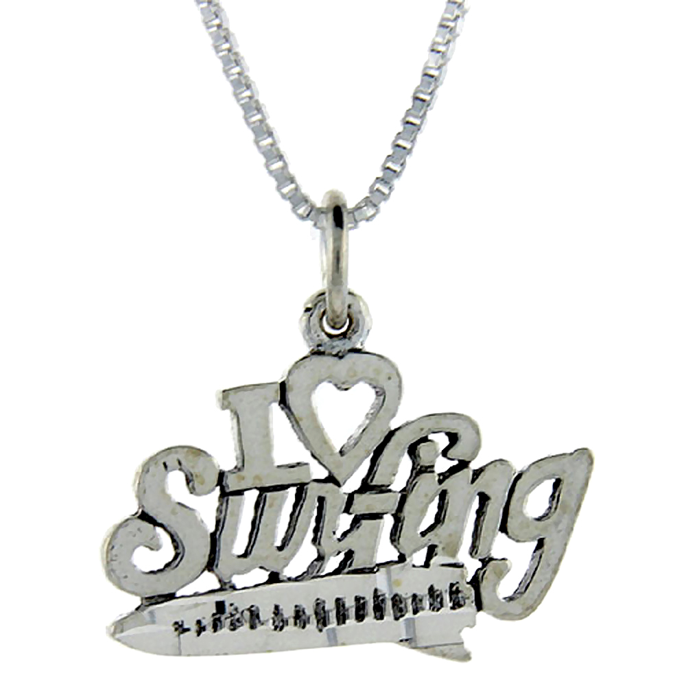 Sterling Silver I Love Surfing 1 inch wide Word Pendant.