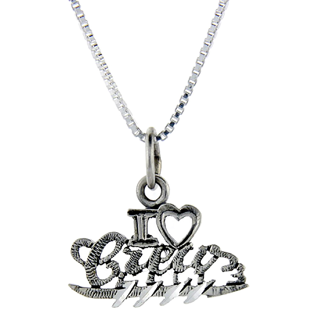 Sterling Silver I Love Crew 1 inch wide Word Pendant.