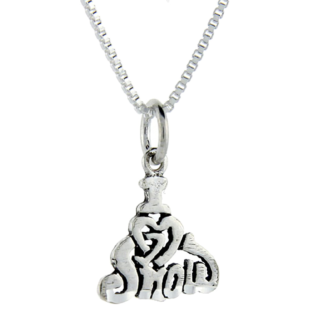 Sterling Silver I Love Snow 1 inch wide Word Pendant.