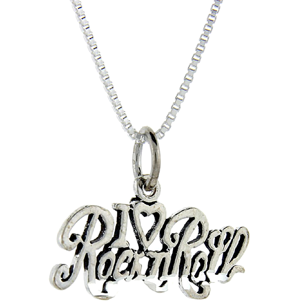 Sterling Silver I Love Rock and Roll Word Pendant, 1 inch wide