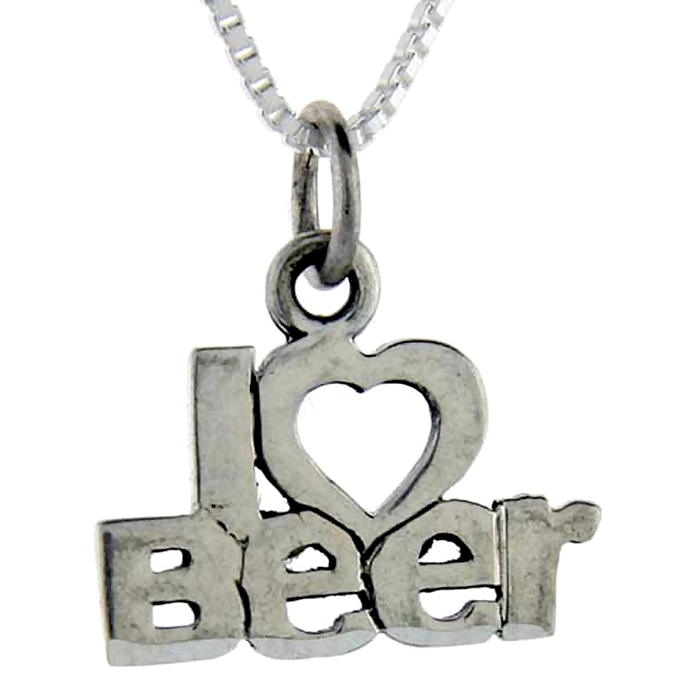 Sterling Silver I Love Beer Word Pendant, 1 inch wide