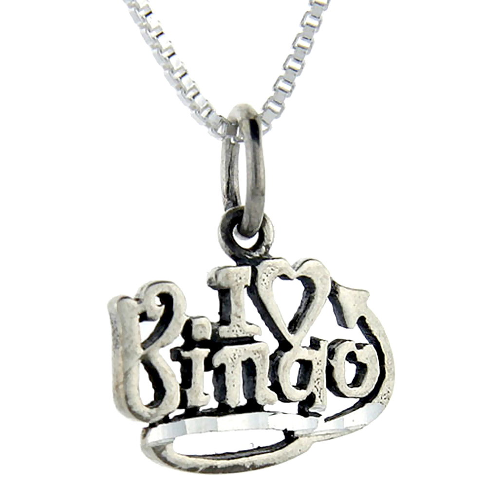 Sterling Silver I Love Bingo Word Pendant, 1 inch wide
