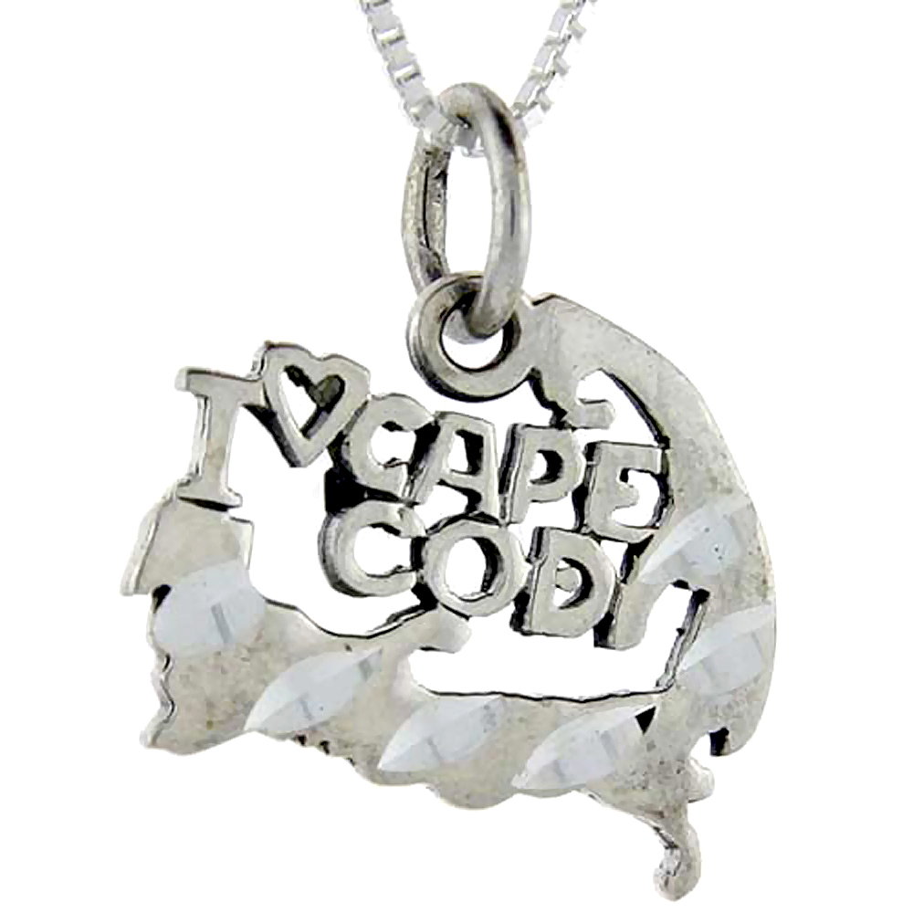 Sterling Silver I Love Cape Cod Word Pendant, 1 inch wide