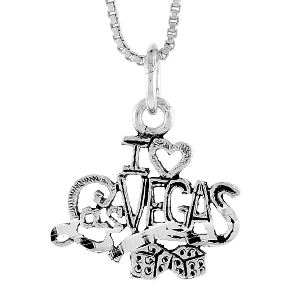 Sterling Silver I Love Las Vegas Word Pendant, 1 inch wide