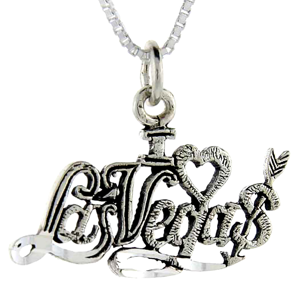 Sterling Silver I Love Las Vegas Word Pendant, 1 inch wide