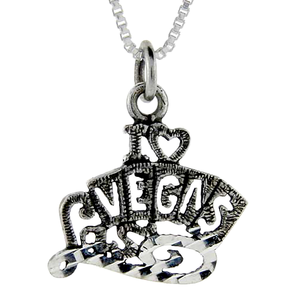 Sterling Silver I Love Las Vegas Word Pendant, 1 inch wide