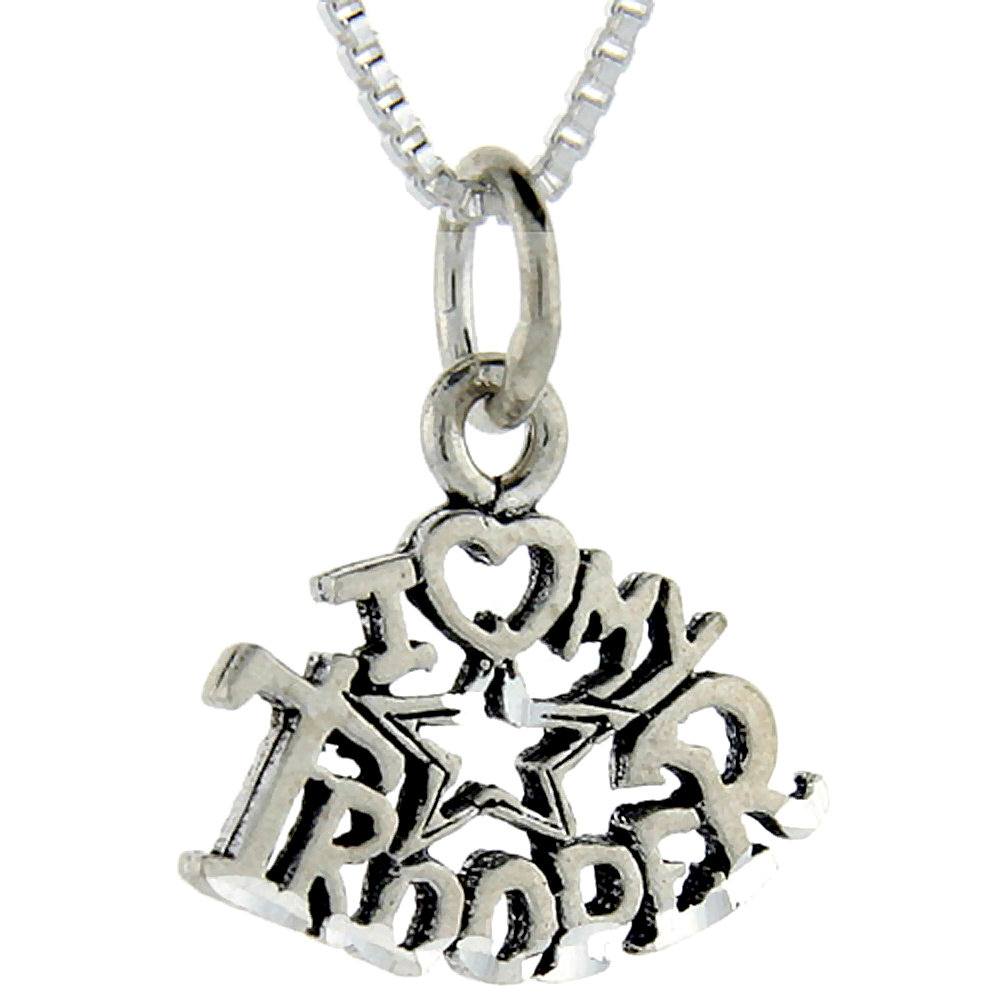 Sterling Silver I Love My Trooper Word Pendant, 1 inch wide