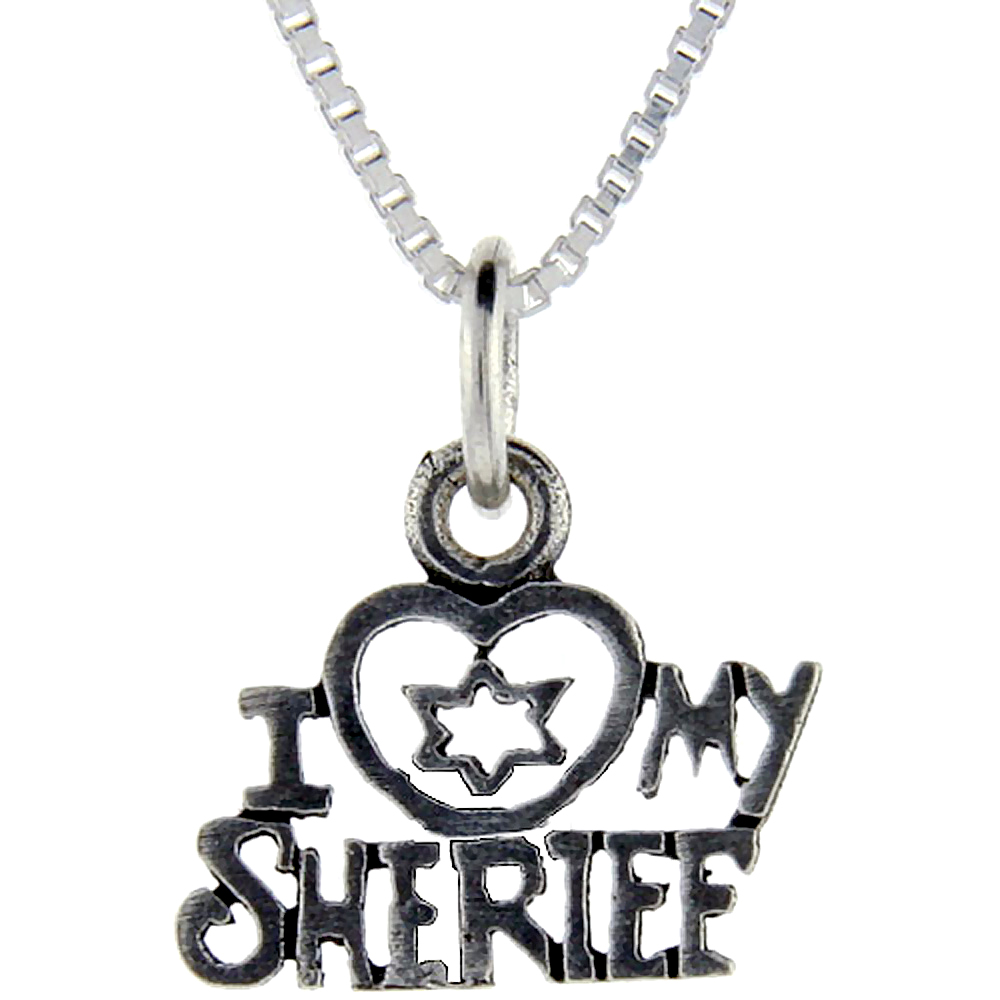 Sterling Silver I Love My Sheriff Word Pendant, 1 inch wide