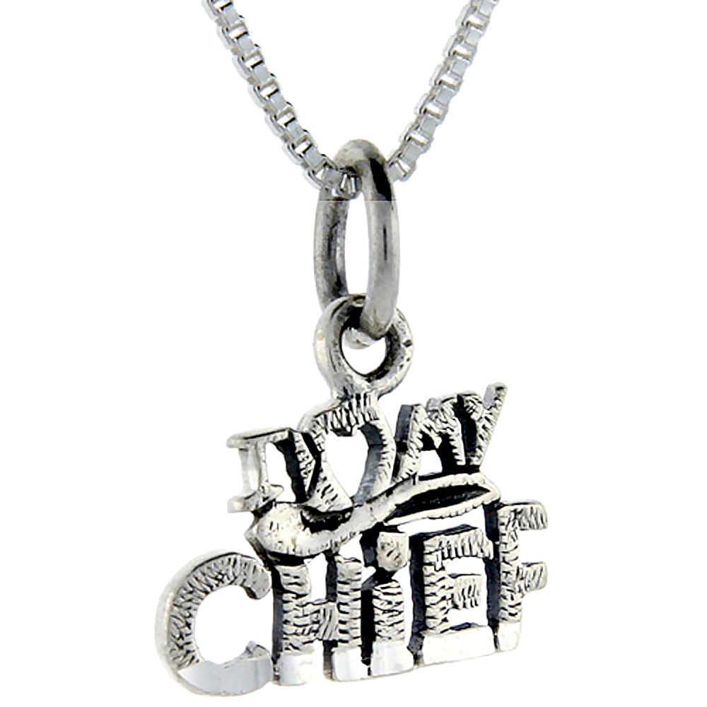 Sterling Silver I Love My Chief Word Pendant, 1 inch wide
