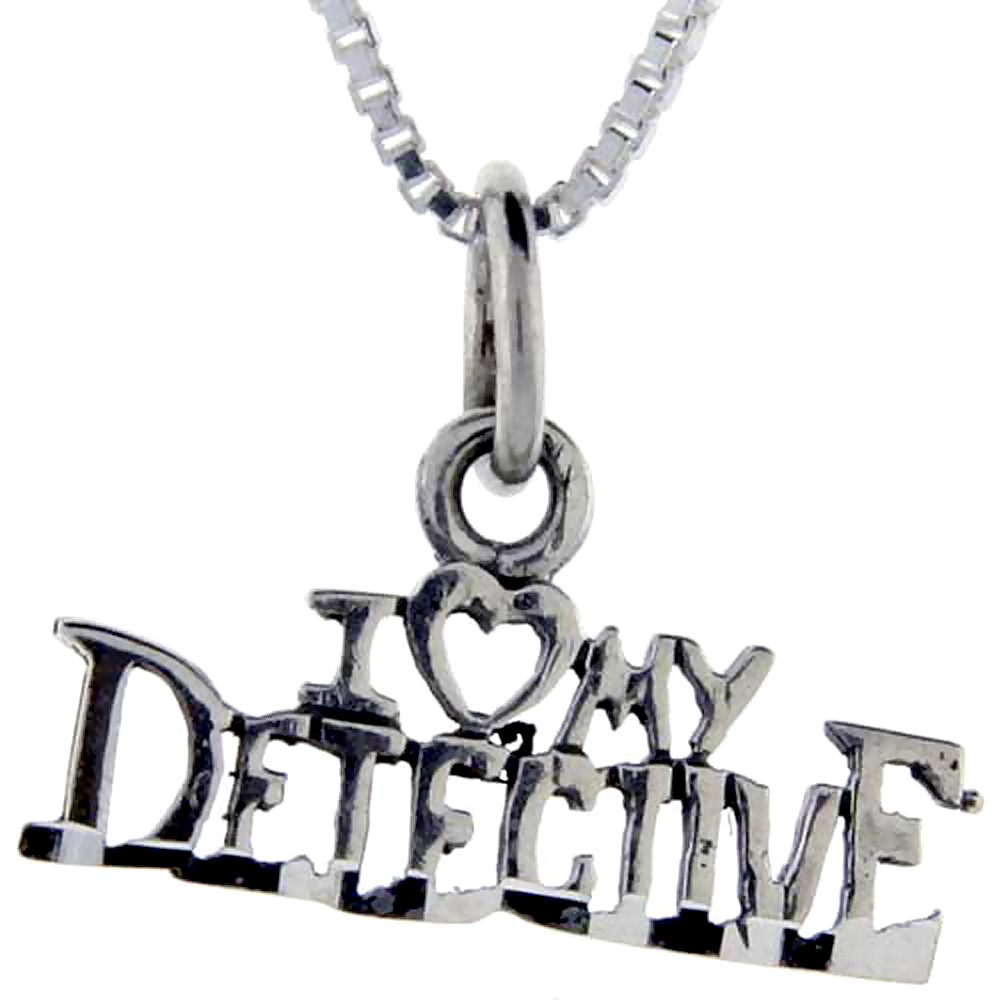 Sterling Silver I Love My Detective Word Pendant, 1 inch wide