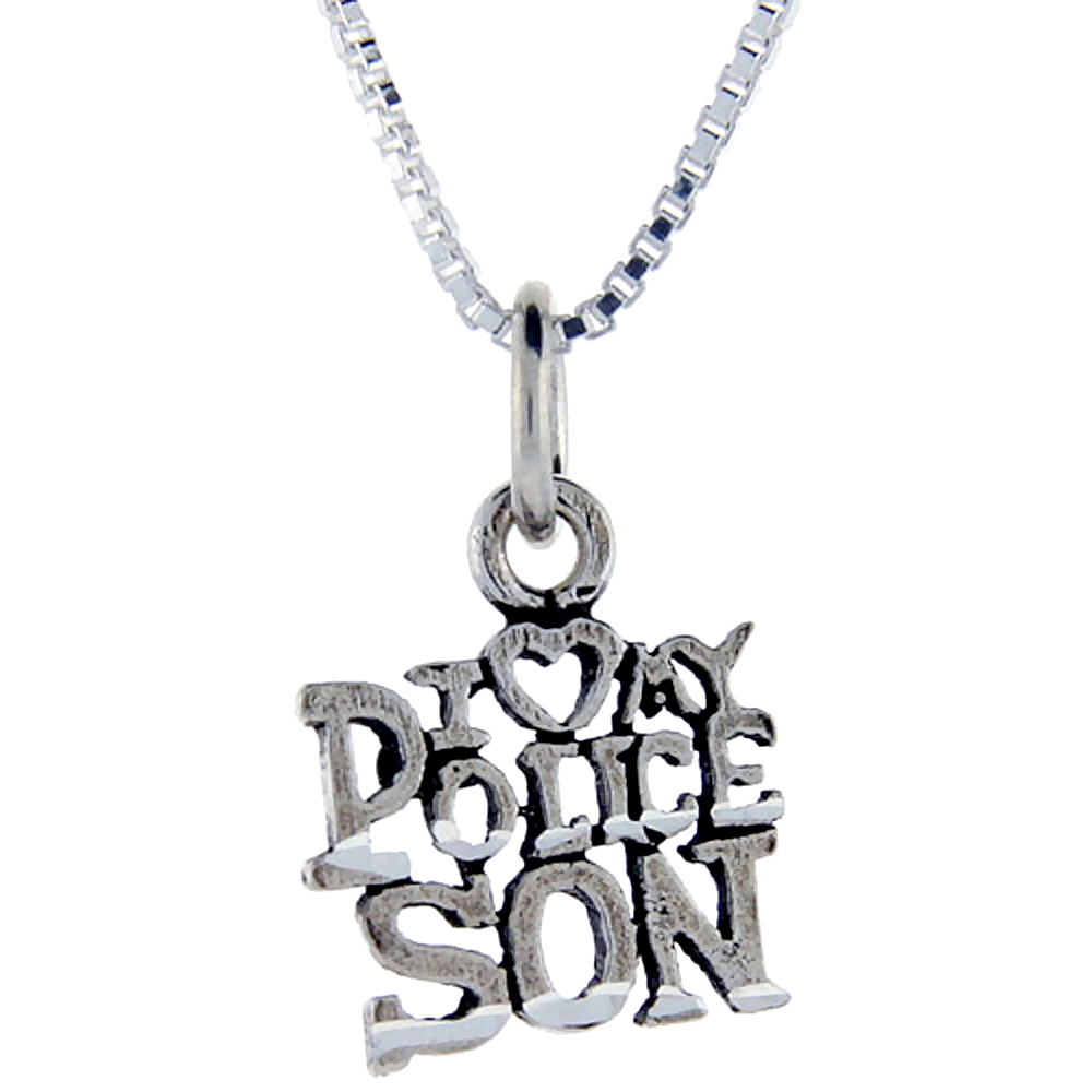 Sterling Silver I Love My Police Son Word Pendant, 1 inch wide