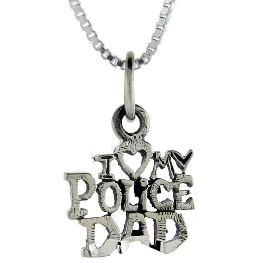 Sterling Silver Love My Police Dad Word Pendant, 1 inch wide