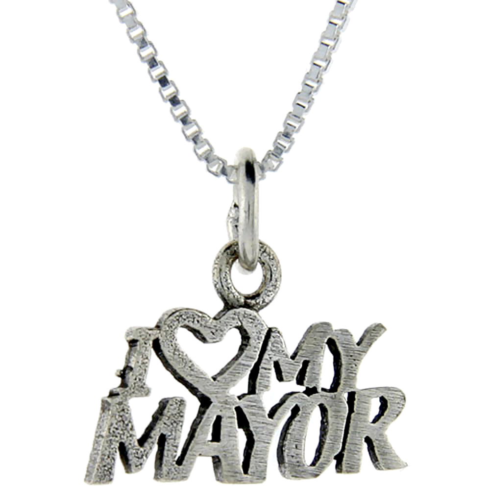 Sterling Silver I Love My Mayor Word Pendant, 1 inch wide