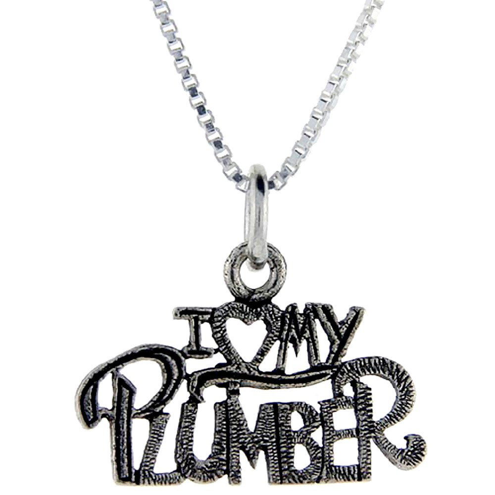 Sterling Silver I Love My Plumber Word Pendant, 1 inch wide