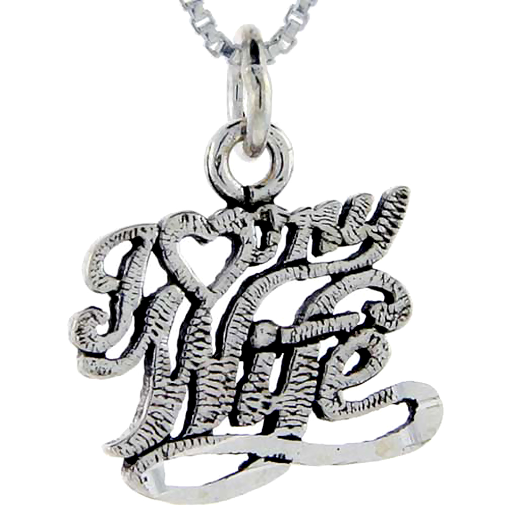 Sterling Silver I Love My Wife Word Pendant, 1 inch wide