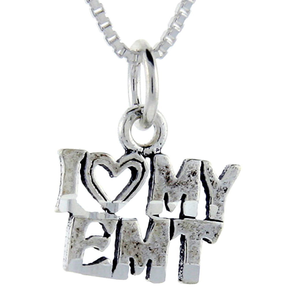 Sterling Silver I Love My EMT Word Pendant, 1 inch wide