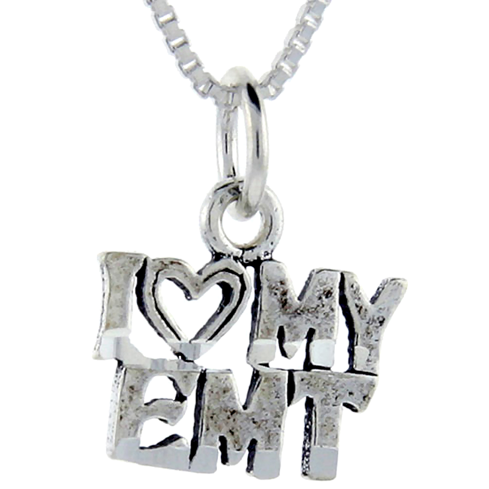 Sterling Silver I Love My EMT Word Pendant, 1 inch wide