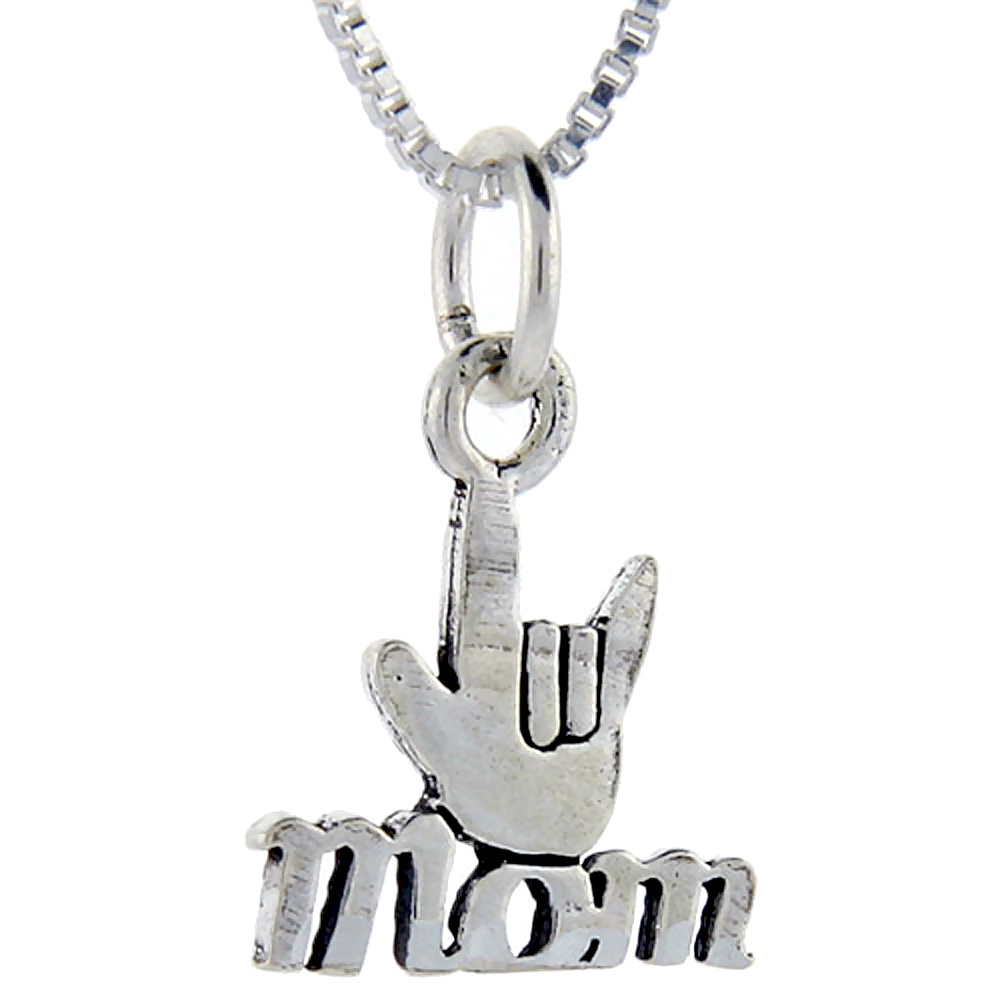 Sterling Silver Cool Mom Word Pendant, 1 inch wide