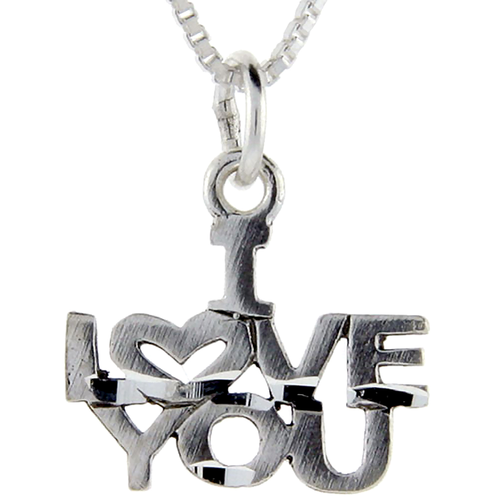 Sterling Silver I Love You Word Pendant, 1 inch wide
