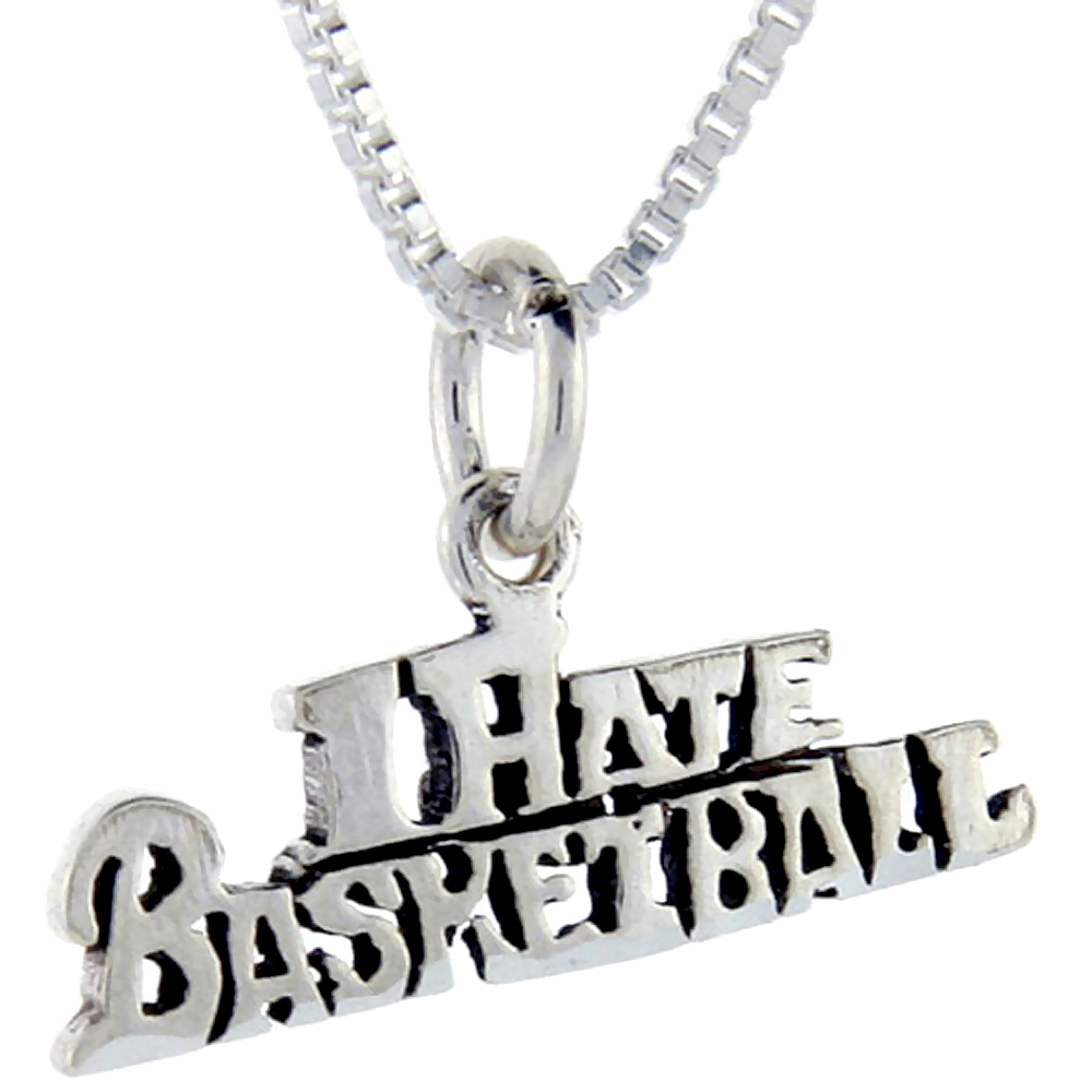 Sterling Silver I Hate Baseball Word Pendant, 1 inch wide