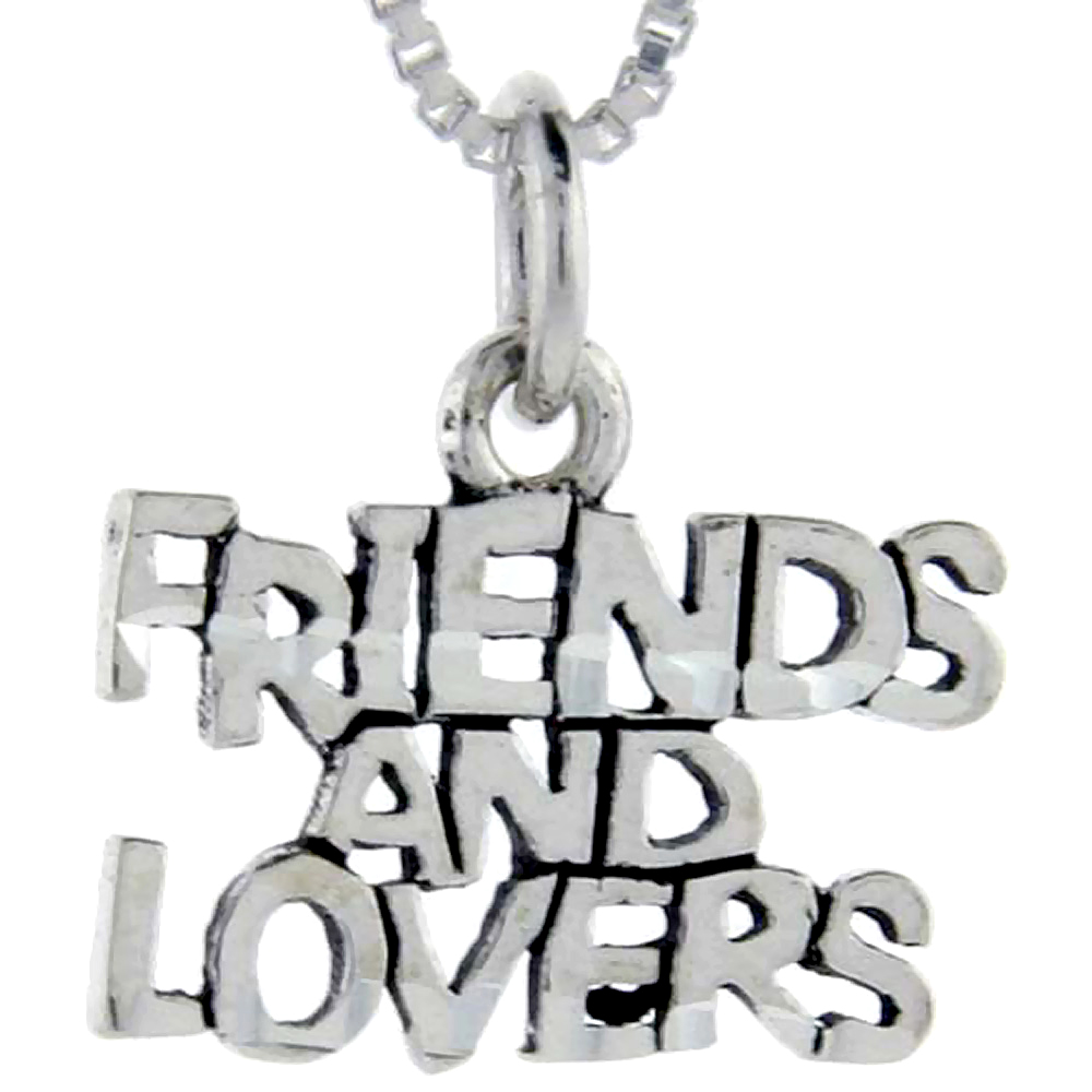 Sterling Silver Friends and Lovers Word Pendant, 1 inch wide