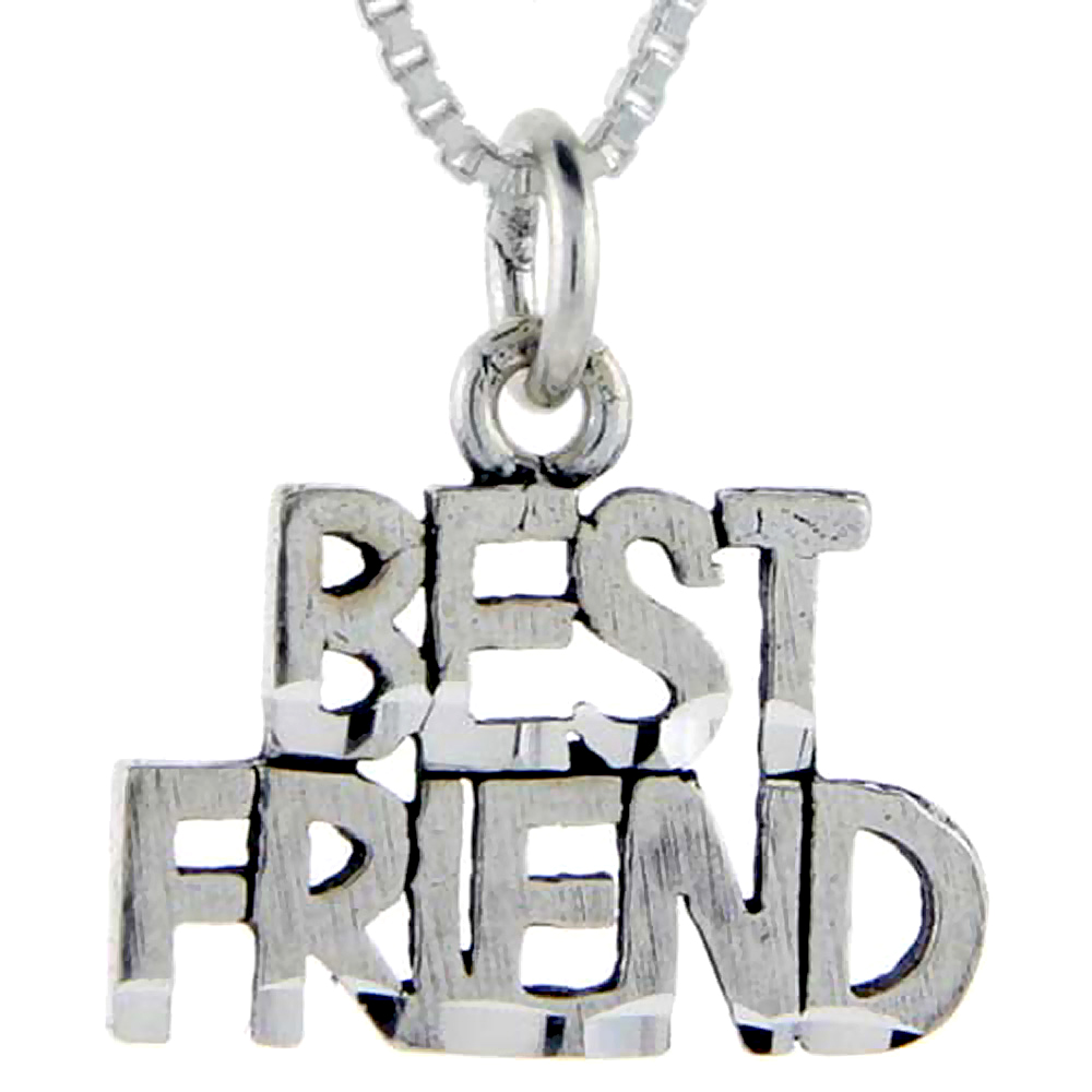 Sterling Silver Best Friend Word Pendant, 1 inch wide